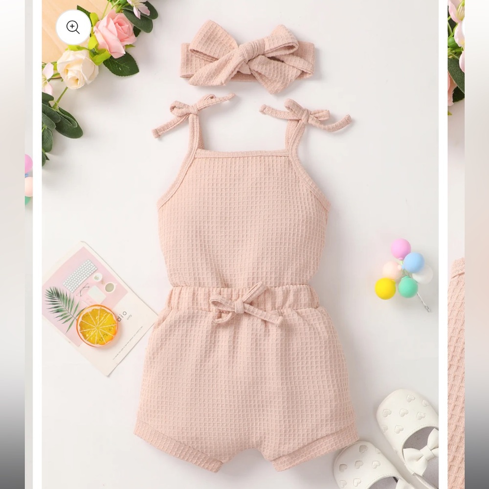Baby Girl Waffle-Knit Tie-Shoulder Top and Shorts Set